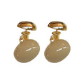 Gold Plated Copper Oval Enamel Stud Earrings With Silver Pins Light Luxury Two Way Design view 5