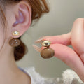 Gold Plated Copper Oval Enamel Stud Earrings With Silver Pins Light Luxury Two Way Design view 4