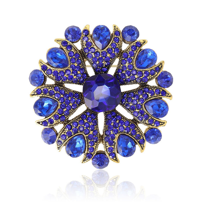 Alloy Crystal Glass Flower Brooch For Fashion Clothing Accessories