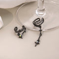 Thorn Vine Ear Cuff With Asymmetric Star Crystal Chain Cross Tassel Alloy Clip On Earrings view 2