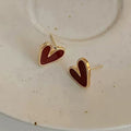 Small Red Heart Stud Earrings, Retro Hong Kong Style Sweetheart Ear Jewelry For Daily Wear view 3