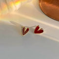 Small Red Heart Stud Earrings, Retro Hong Kong Style Sweetheart Ear Jewelry For Daily Wear view 2