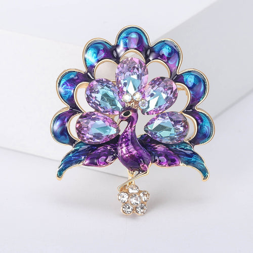 Alloy Rhinestone Peacock Brooch Pin For Coats And Lapels
