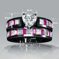 Heart Zircon Couple Rings Set, Classic Color Contrast Simple Fashion Jewelry For Lovers view 4