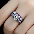 Heart Zircon Couple Rings Set, Classic Color Contrast Simple Fashion Jewelry For Lovers view 3