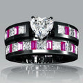 Heart Zircon Couple Rings Set, Classic Color Contrast Simple Fashion Jewelry For Lovers view 2