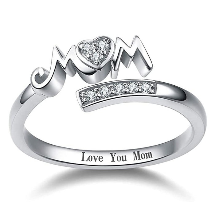 Mother's Day MOM Letter Heart Open Ring, Fashion Adjustable Mom Series Gift Ring For Women