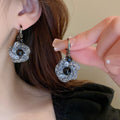 Light Luxury Black Zircon Micro Pave Copper Geometric Tassel Drop Earrings For Women view 3