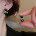 Light Luxury Black Zircon Micro Pave Copper Geometric Tassel Drop Earrings For Women view 4
