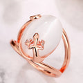 Faux Hetian Jade Ring With Mini Lizard And Moonstone, Cute Oversized Statement Finger Ring view 4