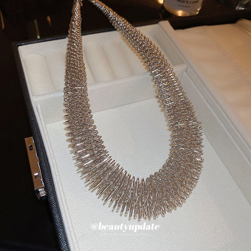 Statement Alloy Spring Choker Necklace With Faceted Geometric Round Design Minimalist Fashion Style