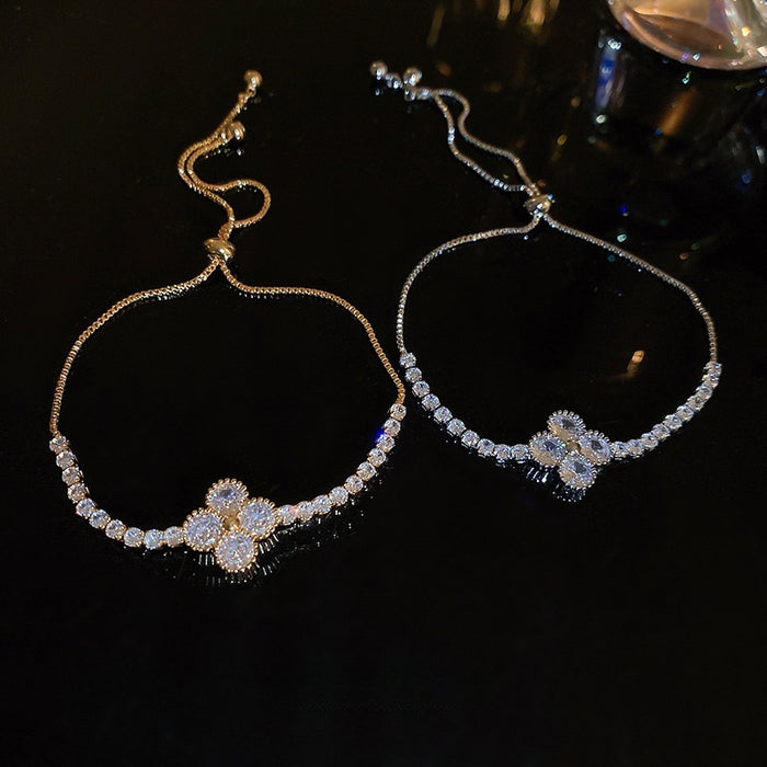 Gold Plated Copper Flower Zircon Adjustable Bangle Elegant Luxury Fashion Bracelet