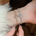 Gold Plated Copper Flower Zircon Adjustable Bangle Elegant Luxury Fashion Bracelet view 2