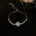 Gold Plated Copper Flower Zircon Adjustable Bangle Elegant Luxury Fashion Bracelet view 3