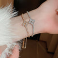 Gold Plated Copper Flower Zircon Adjustable Bangle Elegant Luxury Fashion Bracelet view 4