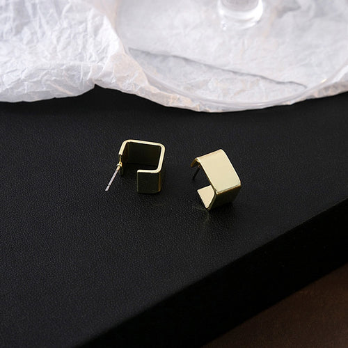 Elegant Minimalist Brushed Metal Square Stud Earrings For Women Daily Commuter Small Alloy Earrings
