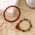 New Chinese Style Rose Flower Bangle Set Vintage Bamboo Beaded Bracelet For Qipao Accessories view 3