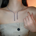 Light Luxury Copper Teardrop Zircon Adjustable Choker Necklace With Designer Water Drop Pendant view 1