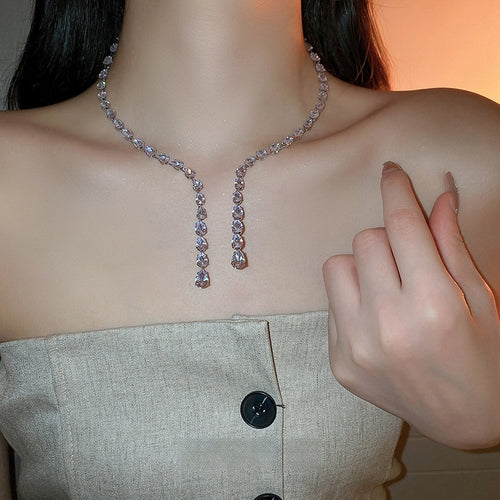 Light Luxury Copper Teardrop Zircon Adjustable Choker Necklace With Designer Water Drop Pendant