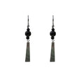 Vintage New Chinese Black Mother Of Pearl Bead Geometric Bar Alloy Hoop Drop Hanfu Qipao Earrings view 5