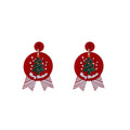 Holiday Christmas Snowman Gingerbread Santa Tree Glitter Acrylic Ribbon Dangle Statement Earrings view 5