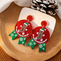 Holiday Christmas Snowman Gingerbread Santa Tree Glitter Acrylic Ribbon Dangle Statement Earrings view 4