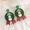 Holiday Christmas Snowman Gingerbread Santa Tree Glitter Acrylic Ribbon Dangle Statement Earrings view 3