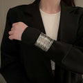 Statement Multilayer Hollow Alloy Open Arm Cuff Bangle Minimalist Creative Jewelry view 4