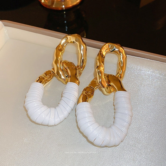 Alloy Oval Twisted Faux Leather Wrap Stud Earrings For Women Light Luxury Geometric Style