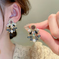 Light Luxury Geometric Waterdrop Artificial Crystal Wind Chime Stud Earrings With Silver Pins view 2