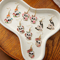 Vintage Halloween Enamel Alloy Skull Rose Crow Mushroom Butterfly Gothic Drop Dangle Earrings view 1