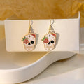 Vintage Halloween Enamel Alloy Skull Rose Crow Mushroom Butterfly Gothic Drop Dangle Earrings view 3