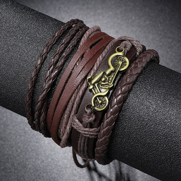 Simple Handmade Braided Vintage Leather Bracelet Personalized Motorcycle Riding Leather Wristband