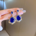 French Luxury Palace Style Oval Zircon Copper Stud Earrings With Silver Posts view 2