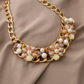 European Flower Pearl Necklace For Women, Luxury Geometric Teardrop Clavicle Chain Banquet Jewelry view 4