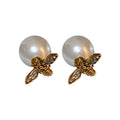 Light Luxury Alloy Bee Pearl Double Sided Stud Earrings With Rhinestone Accents For Women view 5