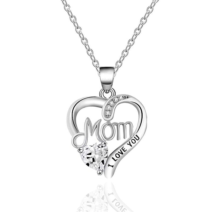 I Love You Mom Letter Engraved Necklace Mothers Day Gift Pendant Necklace For Mom