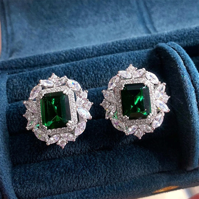 Luxury European Square Flower Stud Earrings, Palace Style Fashion Ear Jewelry For Women