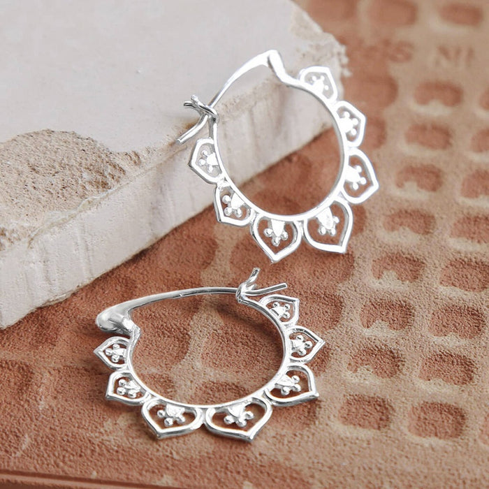 Vintage New Chinese Style Lotus Metal Ear Cuff Earrings Fresh Court Style Hoop Earrings For Women