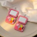 Glitter Resin Eyeshadow Palette Mirror Drop Earrings For Women Color Block Makeup Compact Dangle Earrings view 4