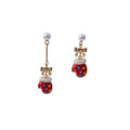 Christmas Red Mitten Enamel Pearl Bow Asymmetric Alloy Long Drop Dangle Women's Fashion Earrings view 5