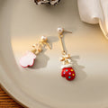Christmas Red Mitten Enamel Pearl Bow Asymmetric Alloy Long Drop Dangle Women's Fashion Earrings view 4
