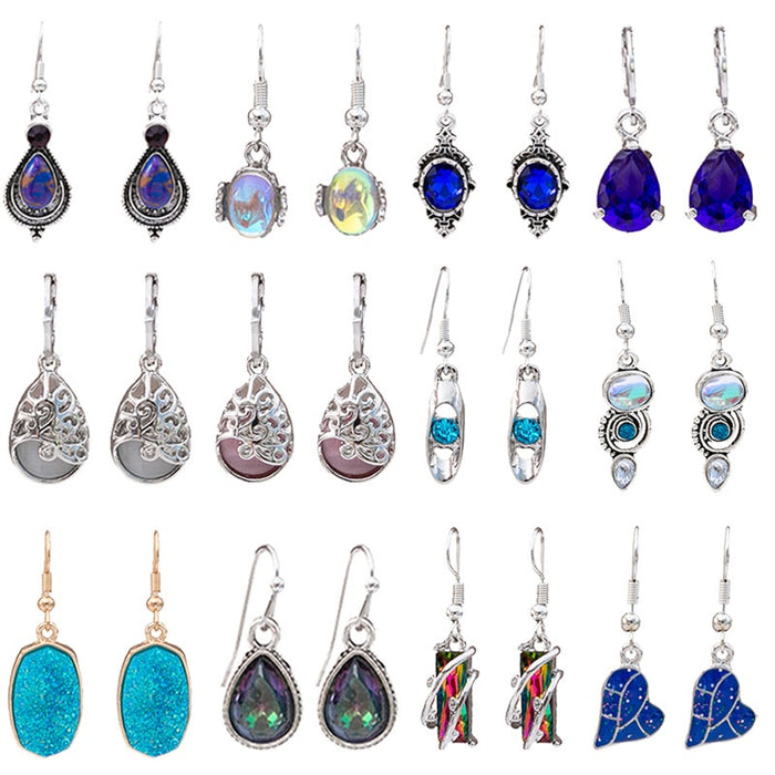 European American Vintage Ethnic Cat Eye Stone Heart Water Drop Bohemian Court Style Earrings