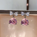Japanese Korean Bow Heart Earrings, Petite Light Luxury Heart Pendant Drop Ear Jewelry view 2