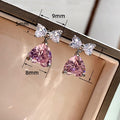 Japanese Korean Bow Heart Earrings, Petite Light Luxury Heart Pendant Drop Ear Jewelry view 5