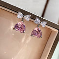 Japanese Korean Bow Heart Earrings, Petite Light Luxury Heart Pendant Drop Ear Jewelry view 3