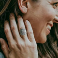 Creative Round Disc Carved Moon Ring In Thai Silver Color Indian Style Unisex Finger Jewelry view 3