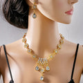 Luxury Water Drop Jewelry Set With Geometric Round Pearl Earrings And Elegant Flower Necklace view 2