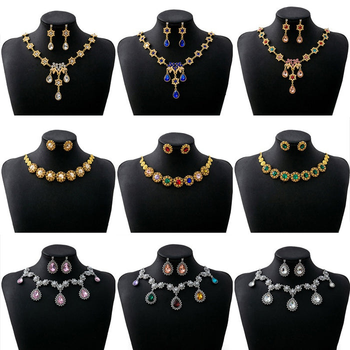 Luxury Water Drop Jewelry Set With Geometric Round Pearl Earrings And Elegant Flower Necklace