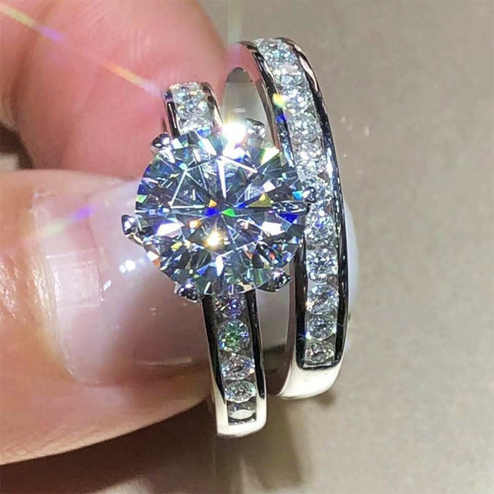 Realistic Snowflake Couple Wedding Ring Set, Six Prong Ceremony Rings For Valentine Gift
